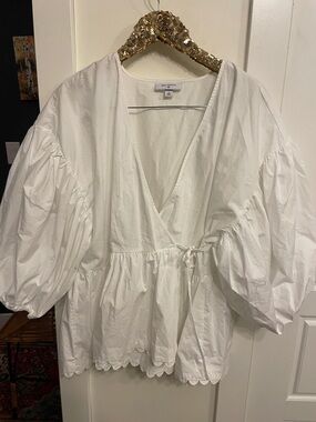 Kiki Vargas White Puff-Sleeve Wrap Blouse 1x